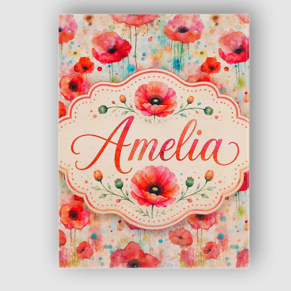 Personalised Name Dreamy Red Poppy Flowers Custom Unique Gift Idea Elegant Feature Canvas Wall Art Print Decor Picture Ready to Hang