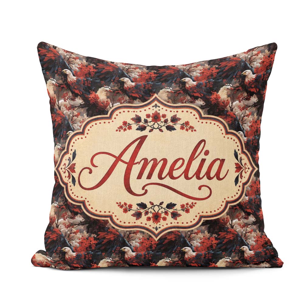 Custom Name Majestic Bald Eagle with Red Blossoms Pattern Lovely Square Filled Cushion Throw Pillow Sofa Bed Home Decor Zip Washable UK Made