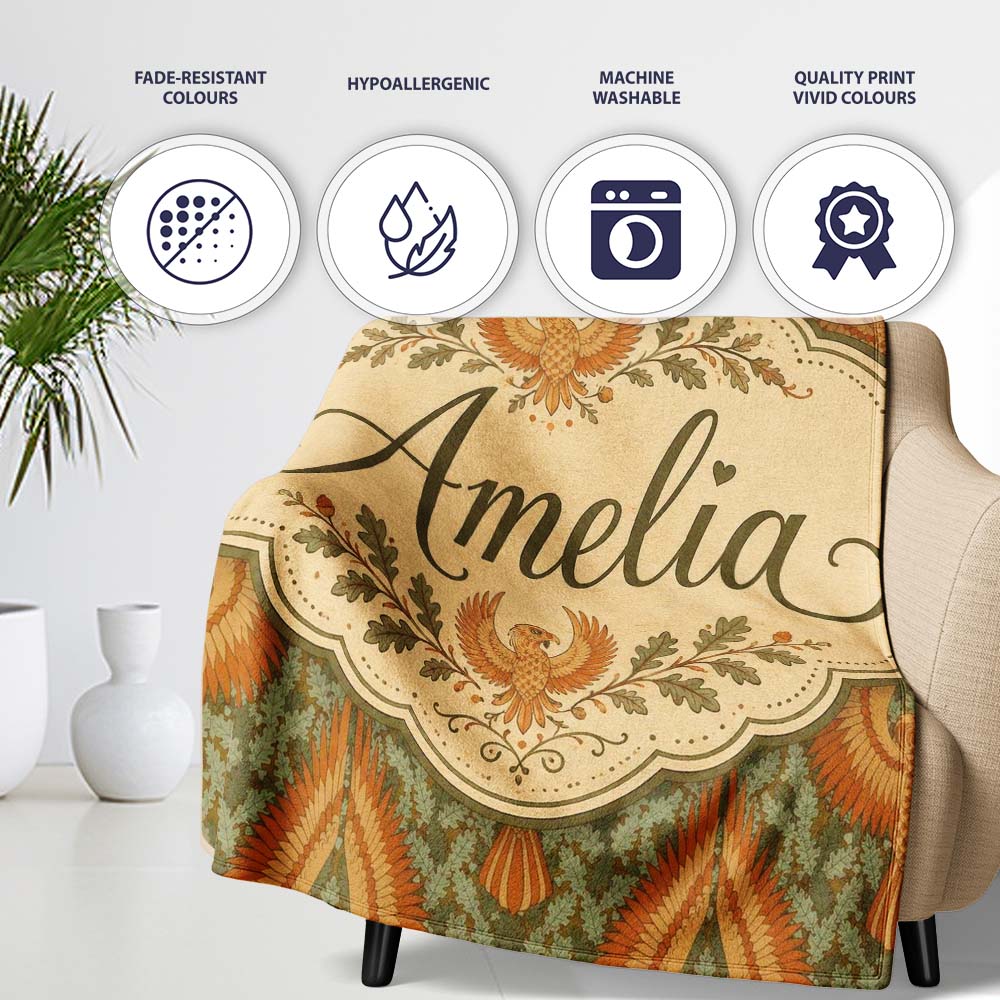 Vintage Art Nouveau Phoenix Bird Ornamental Seamless Pattern Lovely Personalised Custom Name Super Soft Fleece Blanket Bed Sofa Throw