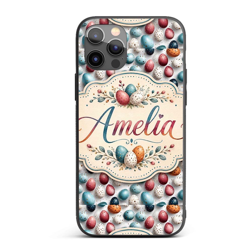 Colorful Speckled Easter Eggs on Light Background Custom Name Protective Phone Case Mobile Cover Durable Everyday Smartphone Shock Resistant