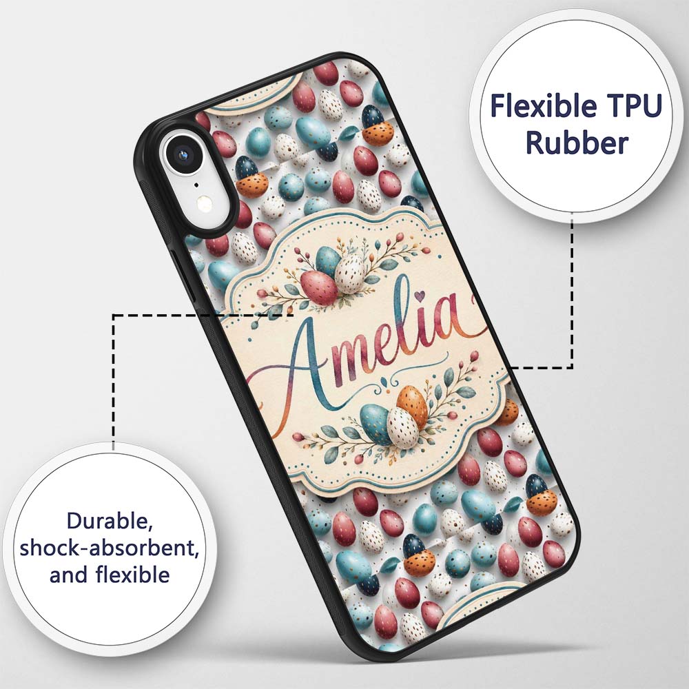 Colorful Speckled Easter Eggs on Light Background Custom Name Protective Phone Case Mobile Cover Durable Everyday Smartphone Shock Resistant
