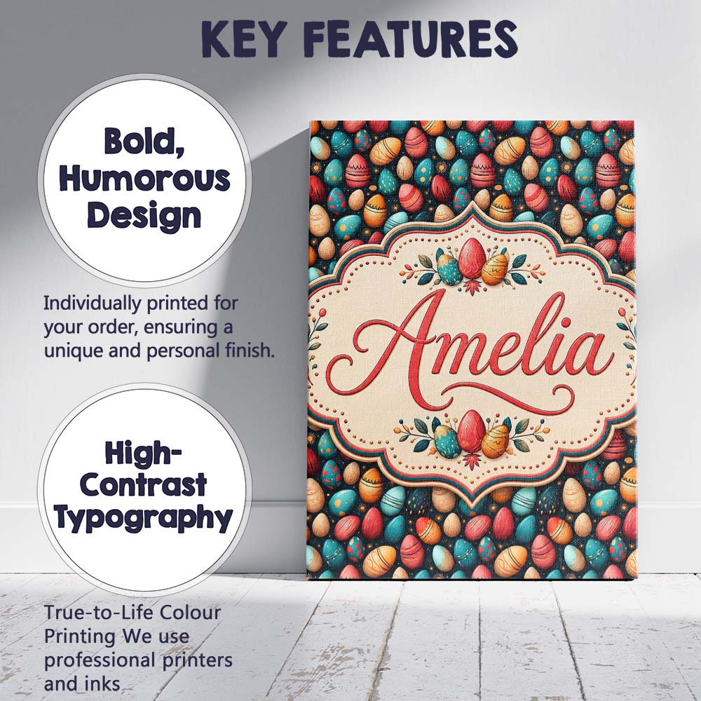 Personalised Name Decorative Easter Eggs Custom Unique Gift Idea Elegant Feature Canvas Wall Art Print Decor Picture Ready to Hang