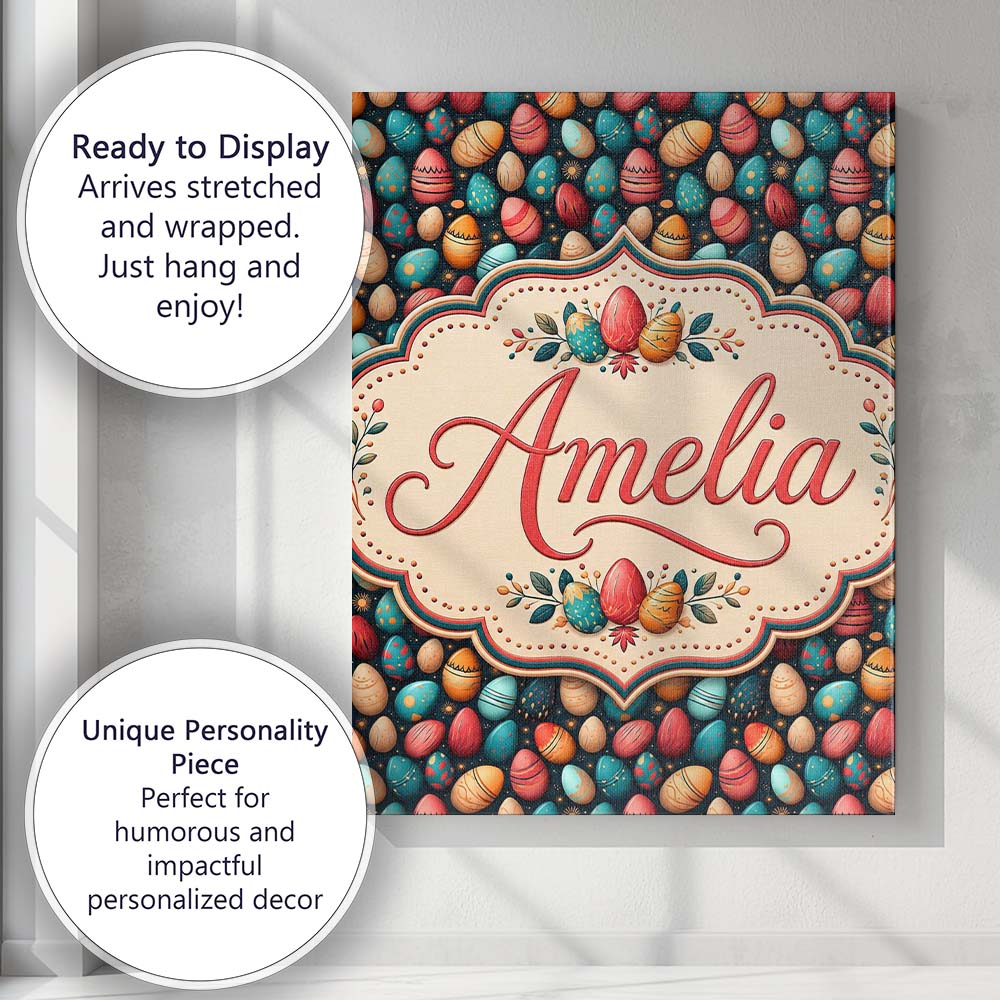 Personalised Name Decorative Easter Eggs Custom Unique Gift Idea Elegant Feature Canvas Wall Art Print Decor Picture Ready to Hang