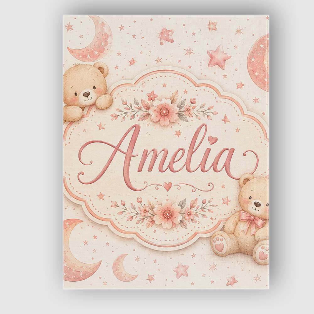 Personalised Name Soft Pink Crescent Moon Custom Unique Gift Idea Elegant Feature Canvas Wall Art Print Decor Picture Ready to Hang