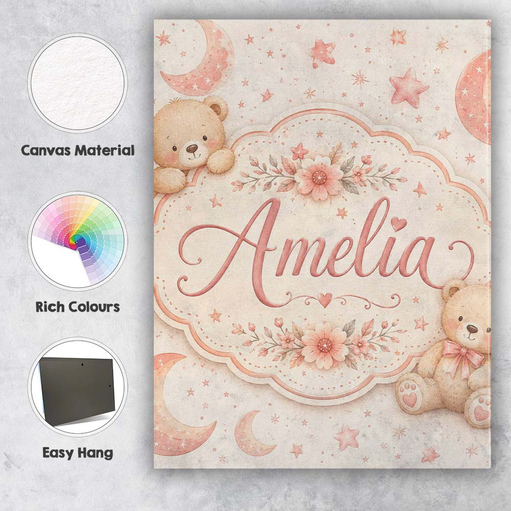 Personalised Name Soft Pink Crescent Moon Custom Unique Gift Idea Elegant Feature Canvas Wall Art Print Decor Picture Ready to Hang