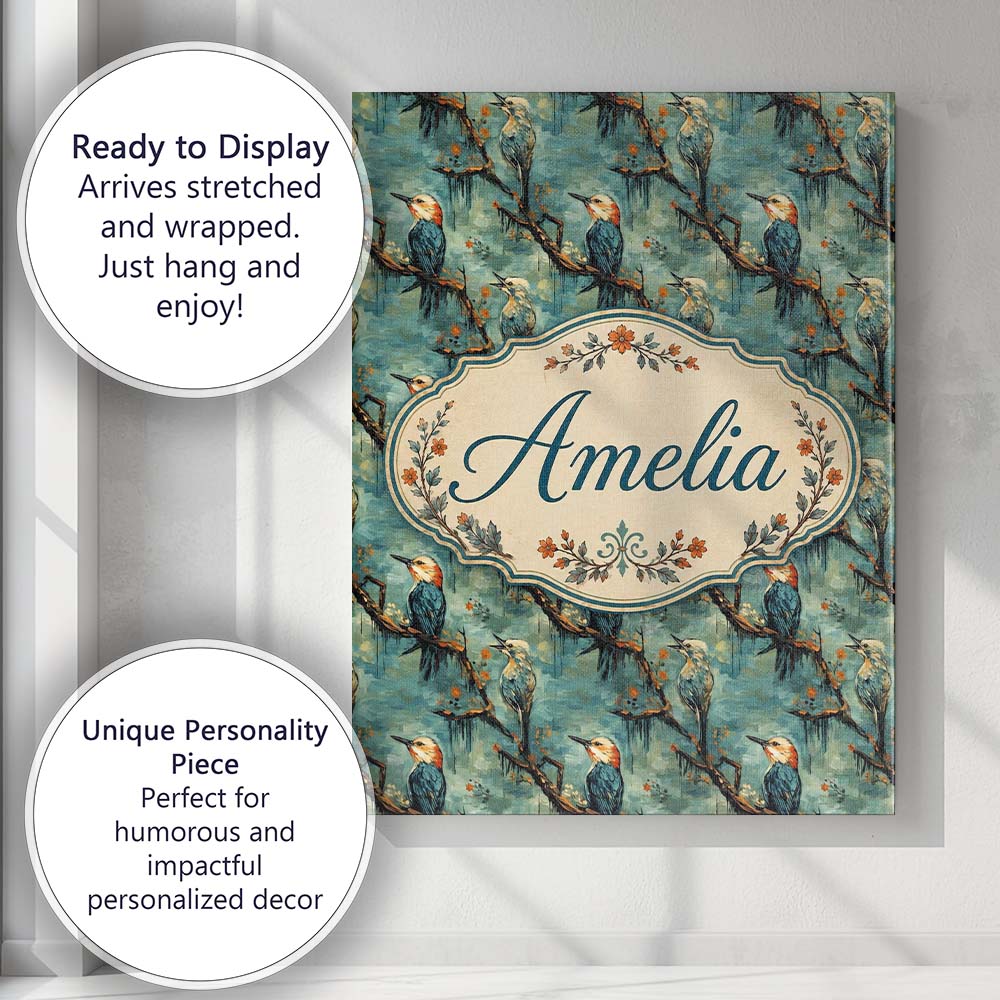Personalised Name Painterly Blue and Orange Custom Bespoke Interior Contemporary Canvas Wall Art Print Decor Picture Ready to Hang