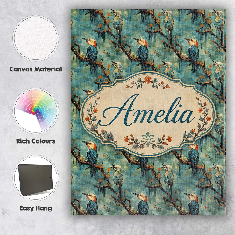 Personalised Name Painterly Blue and Orange Custom Bespoke Interior Contemporary Canvas Wall Art Print Decor Picture Ready to Hang