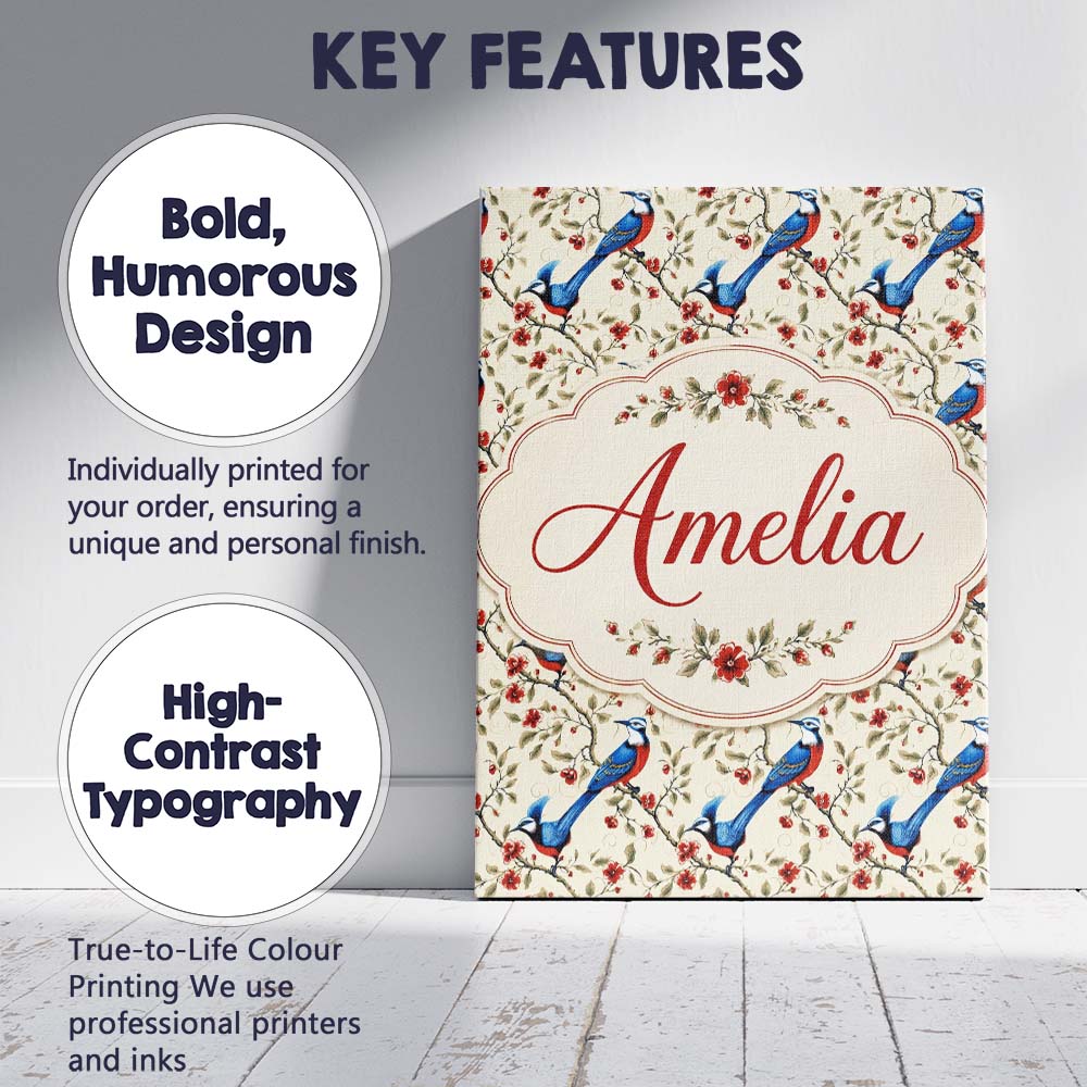 Personalised Name Elegant Blue and Red Custom Unique Gift Idea Modern Room Accent Canvas Wall Art Print Decor Picture Ready to Hang