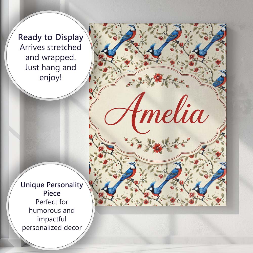 Personalised Name Elegant Blue and Red Custom Unique Gift Idea Modern Room Accent Canvas Wall Art Print Decor Picture Ready to Hang