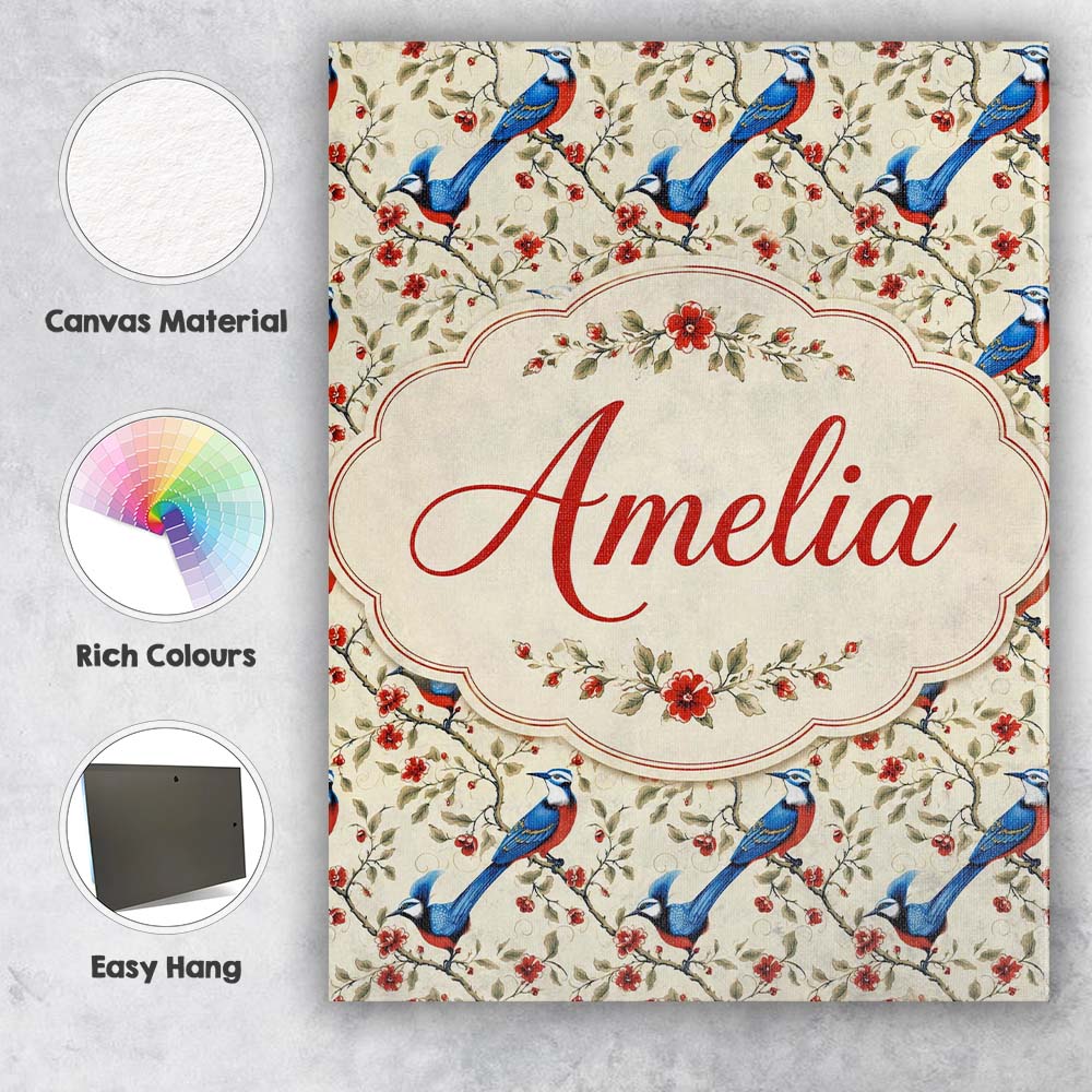 Personalised Name Elegant Blue and Red Custom Unique Gift Idea Modern Room Accent Canvas Wall Art Print Decor Picture Ready to Hang