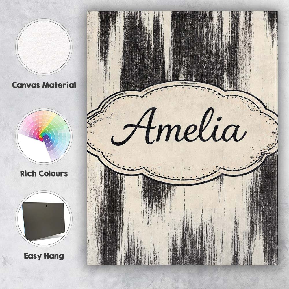 Personalised Name Wavy Woodgrain Lines Black Cream Organic Texture Custom Unique Canvas Wall Art Print Decor Picture Ready to Hang