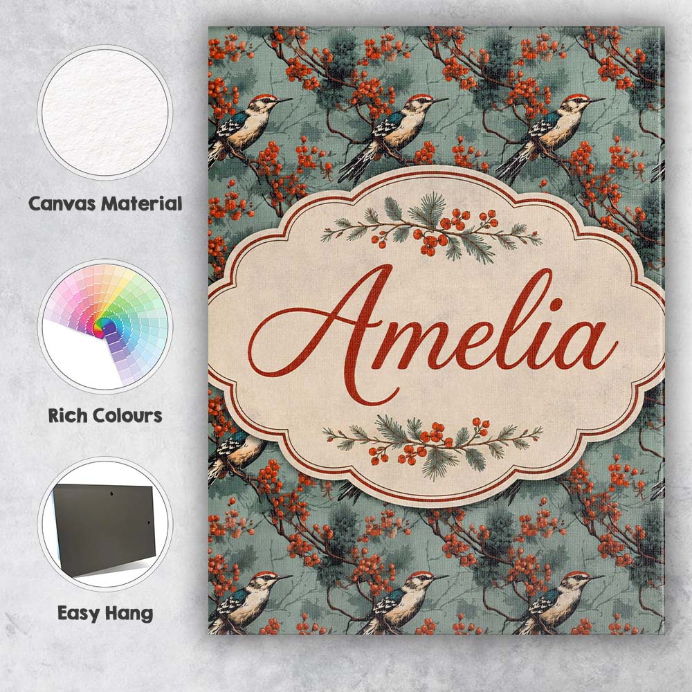 Personalised Name Decorative Bird with Red Custom Unique Gift Idea Elegant Feature Canvas Wall Art Print Decor Picture Ready to Hang