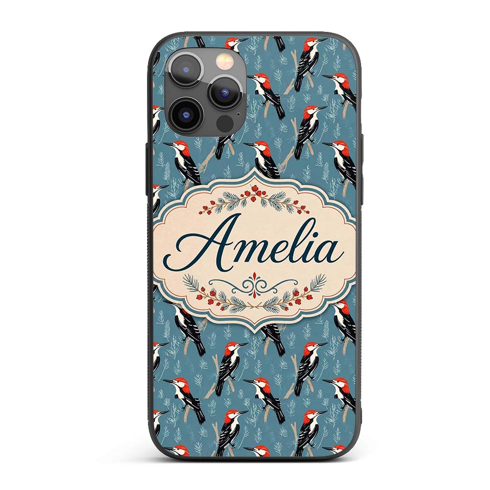 Red Headed Woodpecker Birds on Printed Design Custom Name Protective Phone Case Mobile Cover Durable Everyday Smartphone Shock Resistant