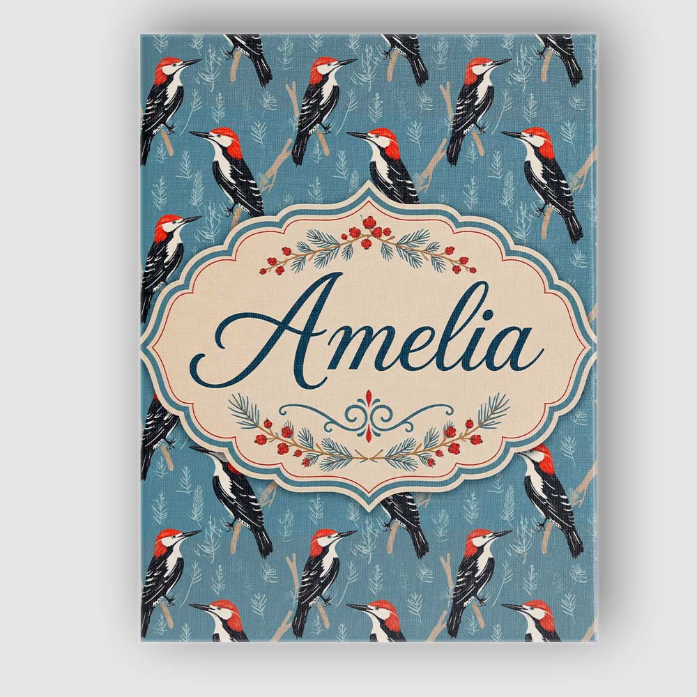 Personalised Name Red Headed Woodpecker Custom Modern Room Accent Elegant Feature Canvas Wall Art Print Decor Picture Ready to Hang