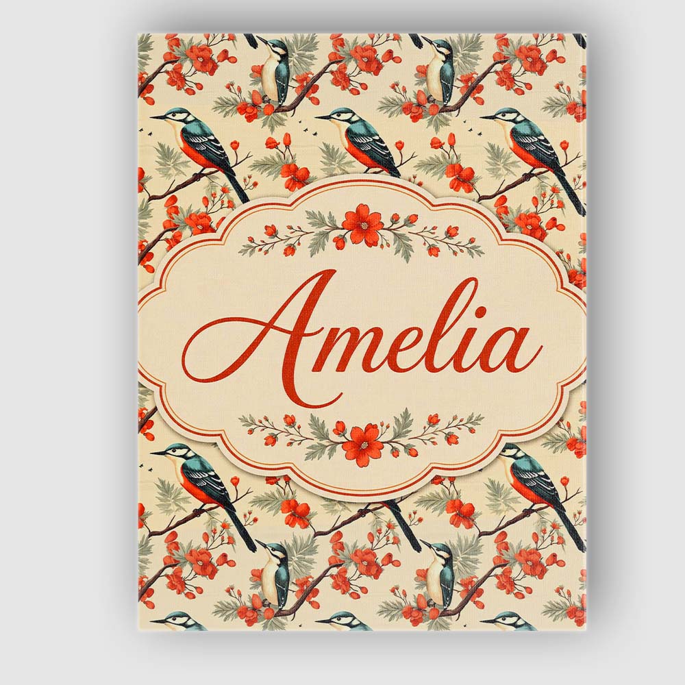 Personalised Name Blue and Red Birds with Custom Unique Gift Idea Elegant Feature Canvas Wall Art Print Decor Picture Ready to Hang