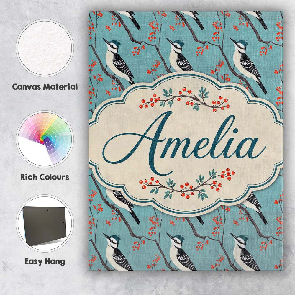 Personalised Name Black and White Woodpecker Custom Bespoke Contemporary Display Canvas Wall Art Print Decor Picture Ready to Hang