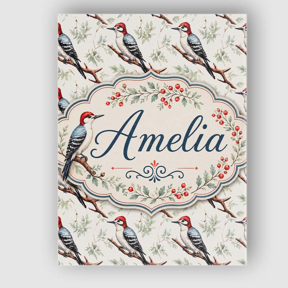 Personalised Name Realistic Woodpecker Custom Modern Room Accent Elegant Feature Canvas Wall Art Print Decor Picture Ready to Hang