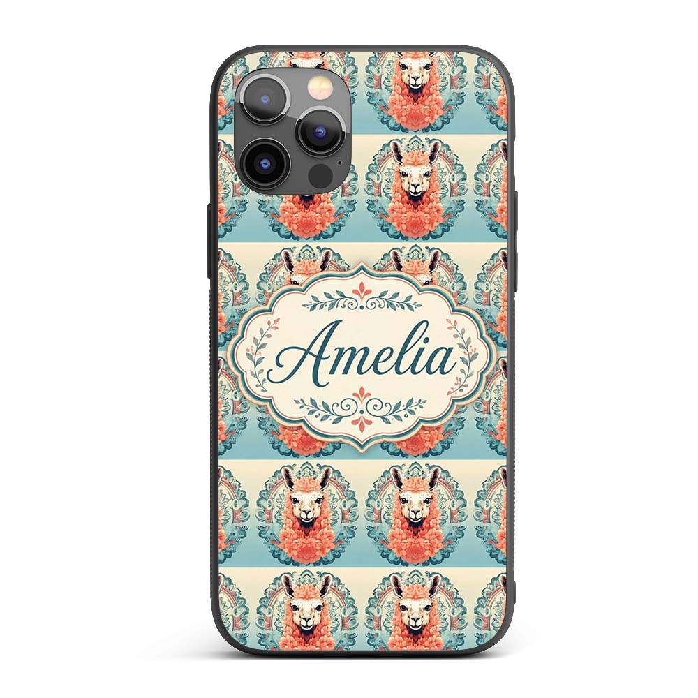 Floral Llama Portrait with Ornate Printed Design Custom Name Protective Phone Case Mobile Cover Durable Everyday Smartphone Shock Resistant