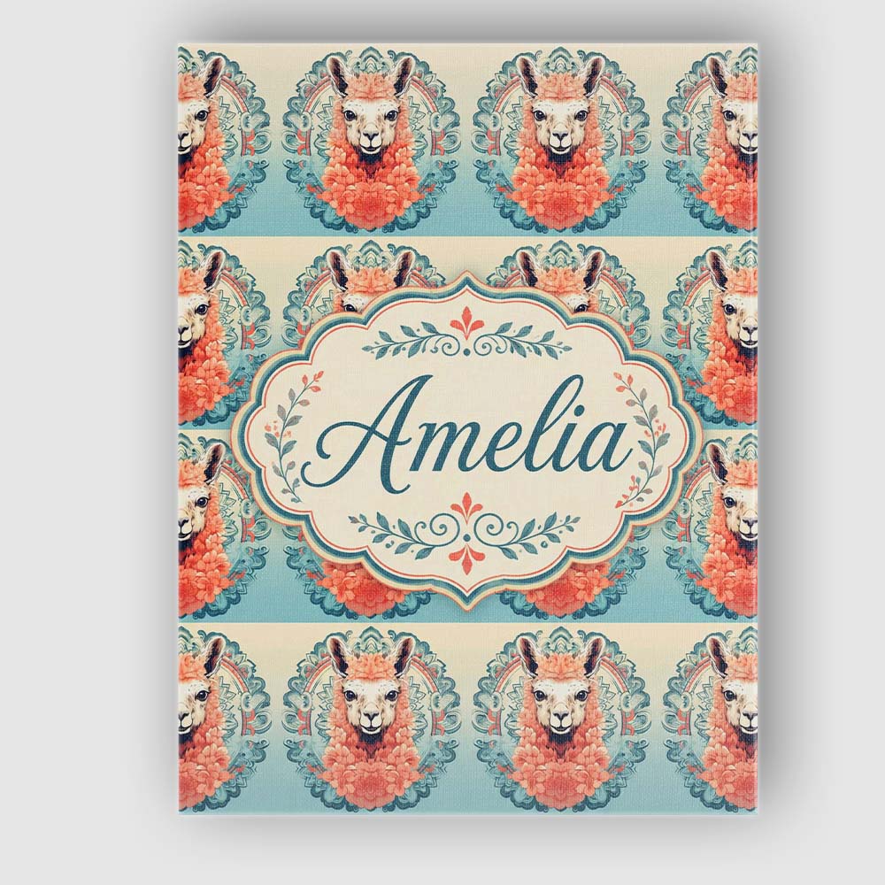 Personalised Name Floral Llama Portrait Custom Modern Room Accent Elegant Feature Canvas Wall Art Print Decor Picture Ready to Hang