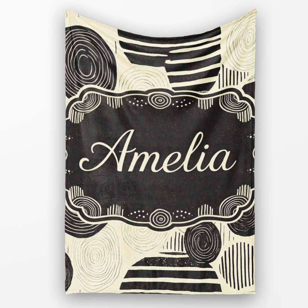 Neutral Patch Blocks Black Beige Modern Abstract Pattern Lovely Personalised Custom Name Super Soft Fleece Blanket Bed Sofa Throw