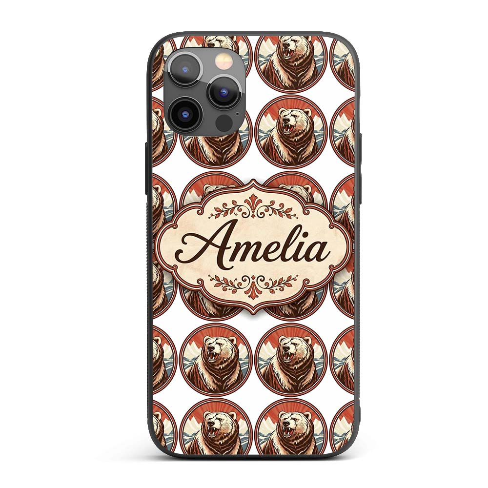 Roaring Bear Portrait with Decorative Design Custom Name Protective Phone Case Mobile Cover Durable Everyday Smartphone Shock Resistant
