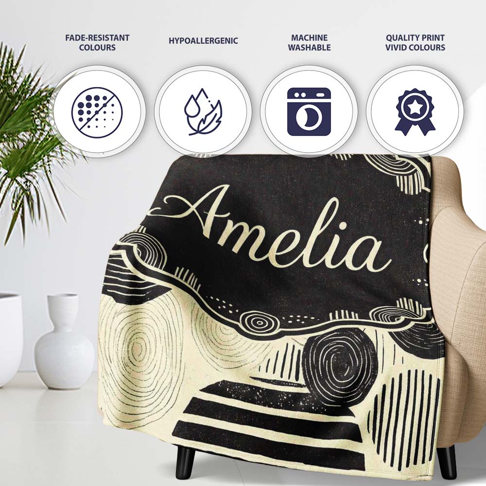 Neutral Patch Blocks Black Beige Modern Abstract Pattern Lovely Personalised Custom Name Super Soft Fleece Blanket Bed Sofa Throw