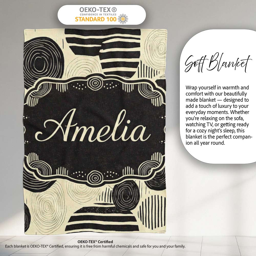 Neutral Patch Blocks Black Beige Modern Abstract Pattern Lovely Personalised Custom Name Super Soft Fleece Blanket Bed Sofa Throw