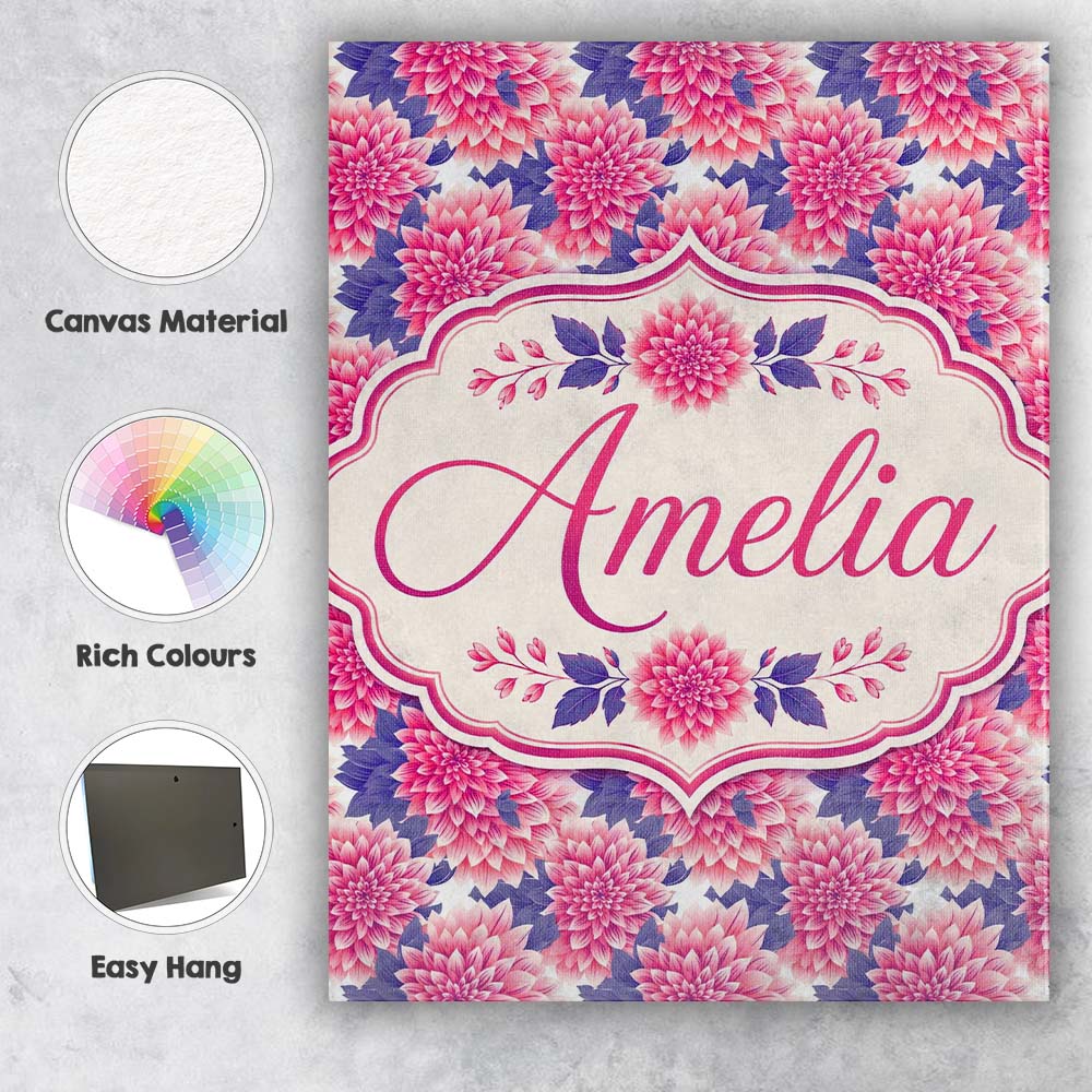 Personalised Name Pink Dahlia Floral Bloom Custom Unique Gift Idea Elegant Feature Canvas Wall Art Print Decor Picture Ready to Hang