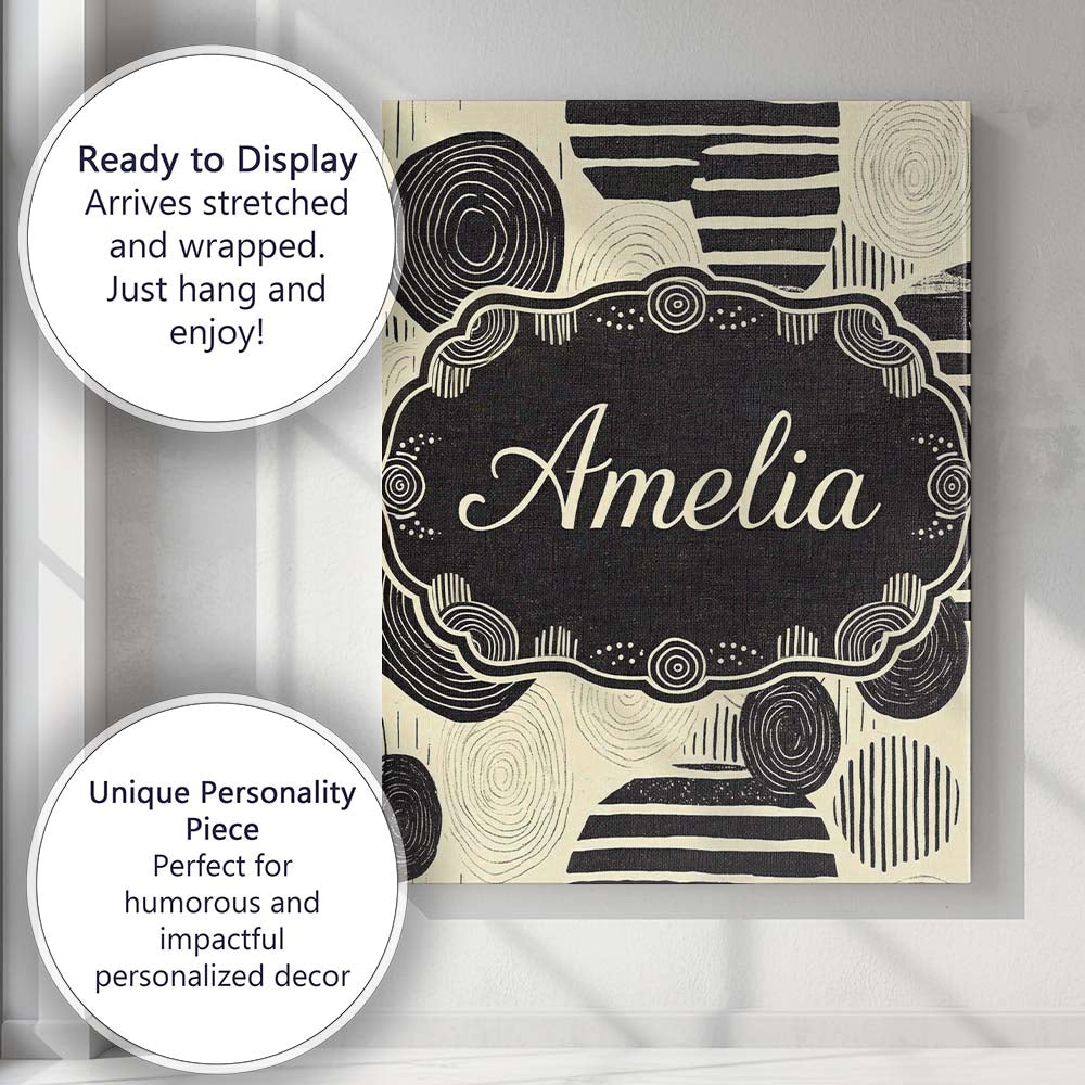 Personalised Name Neutral Patch Blocks Black Beige Modern Abstract Custom Unique Canvas Wall Art Print Decor Picture Ready to Hang