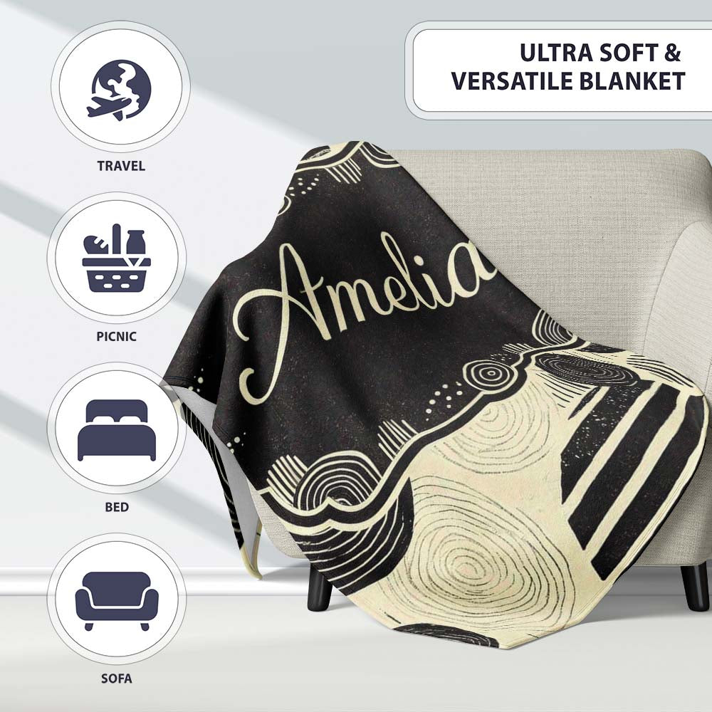 Neutral Patch Blocks Black Beige Modern Abstract Pattern Lovely Personalised Custom Name Super Soft Fleece Blanket Bed Sofa Throw