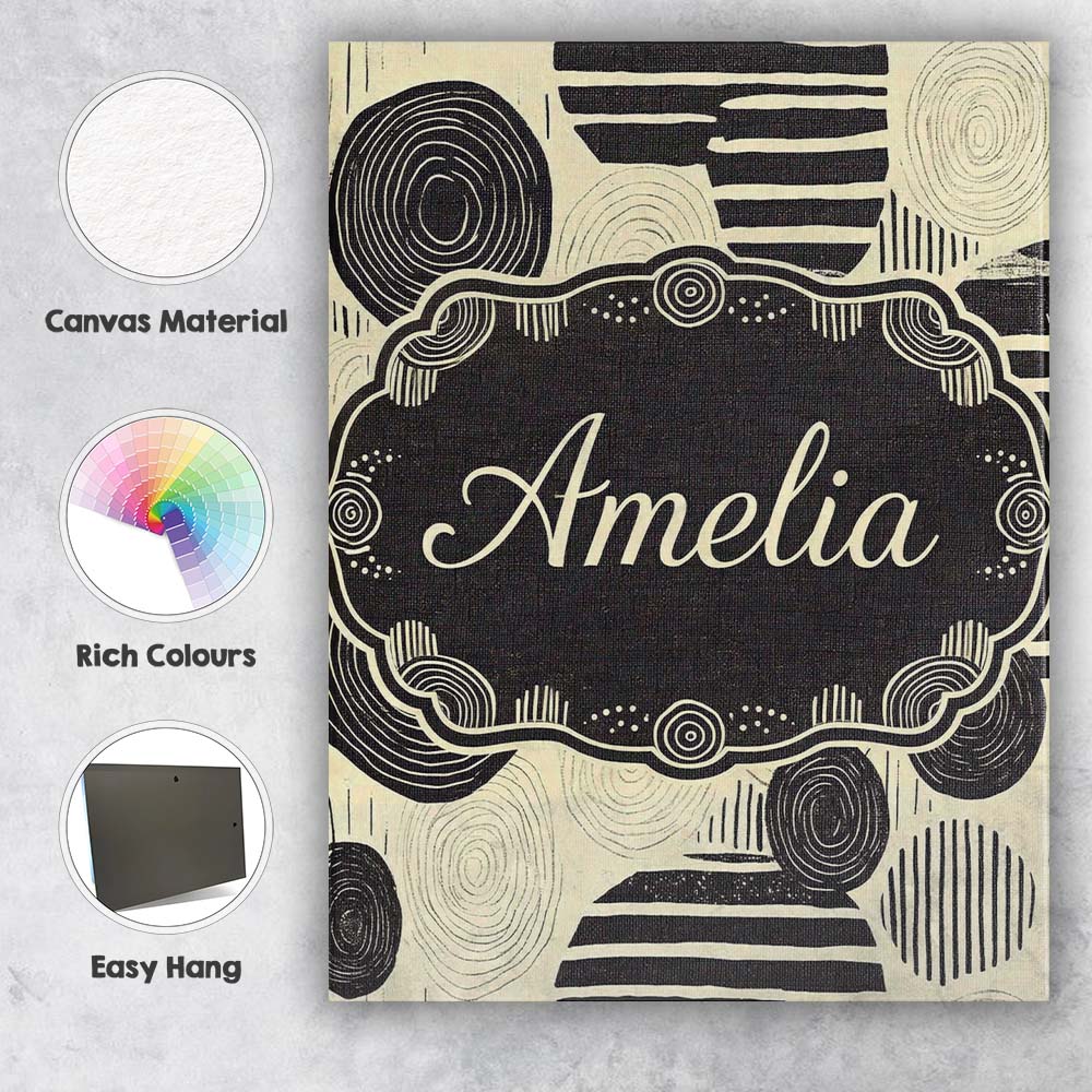 Personalised Name Neutral Patch Blocks Black Beige Modern Abstract Custom Unique Canvas Wall Art Print Decor Picture Ready to Hang
