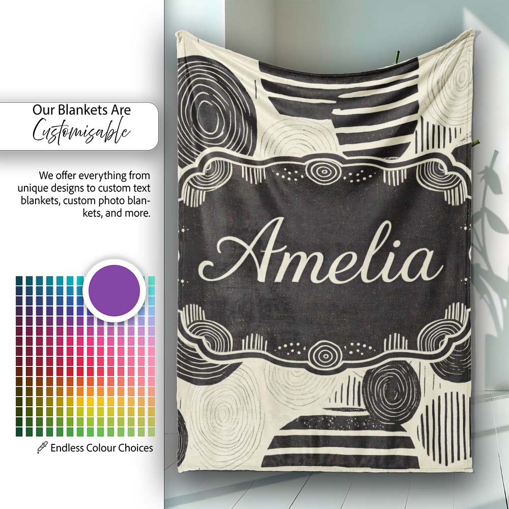 Neutral Patch Blocks Black Beige Modern Abstract Pattern Lovely Personalised Custom Name Super Soft Fleece Blanket Bed Sofa Throw