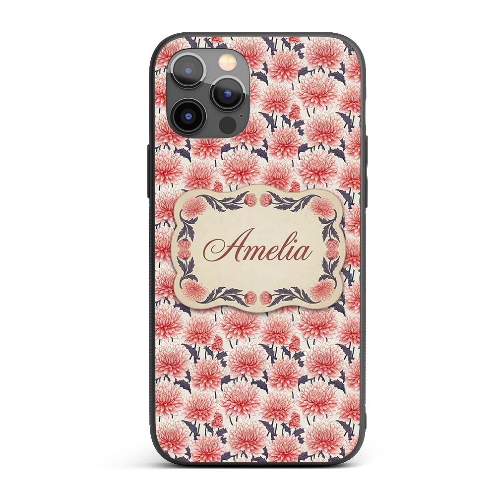 Soft Coral Dahlia Flower Garden Seamless Pattern Custom Name Protective Phone Case Mobile Cover Durable Everyday Smartphone Shock Resistant