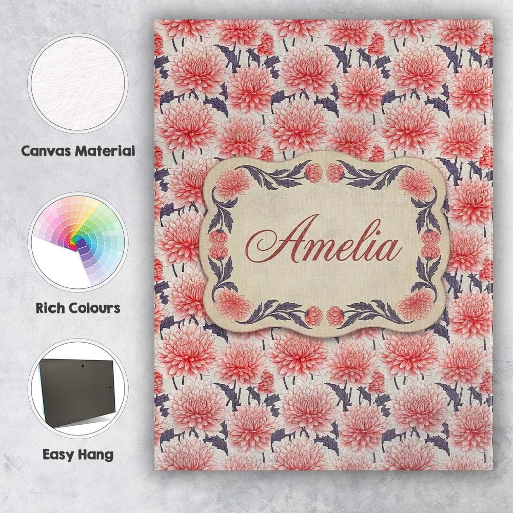 Personalised Name Soft Coral Dahlia Flower Custom Unique Gift Idea Elegant Feature Canvas Wall Art Print Decor Picture Ready to Hang