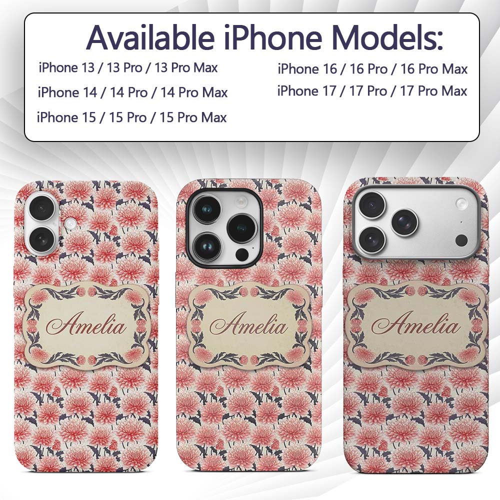 Soft Coral Dahlia Flower Garden Seamless Pattern Custom Name Protective Phone Case Mobile Cover Durable Everyday Smartphone Shock Resistant