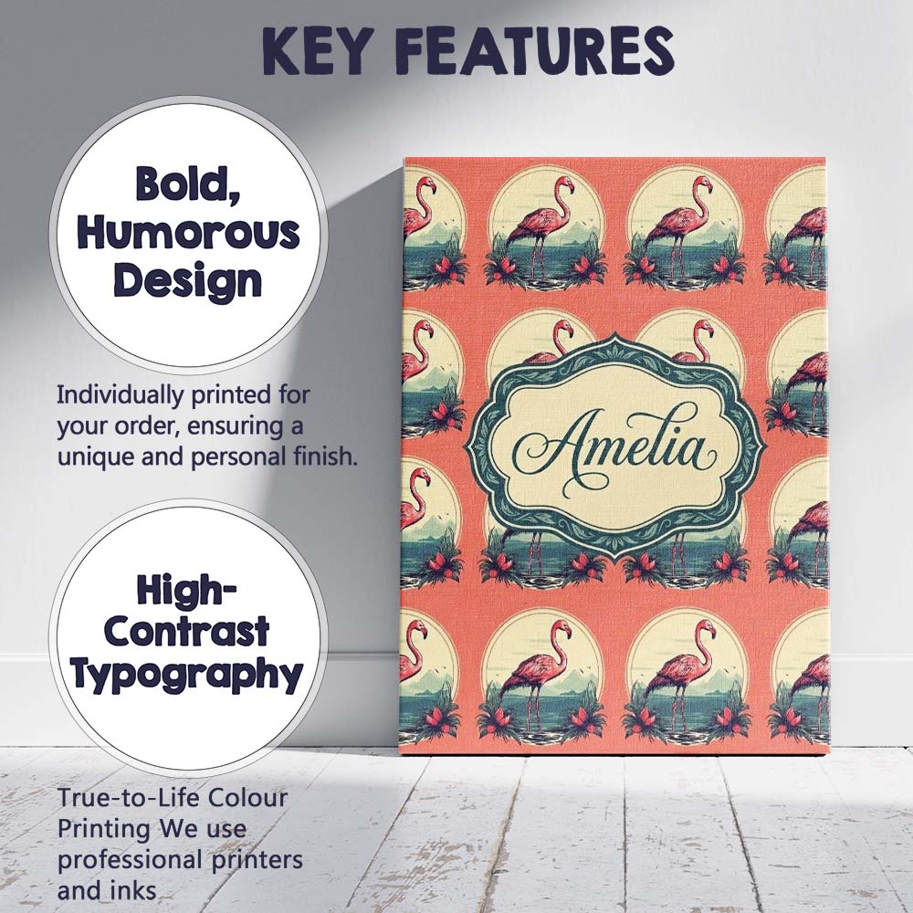 Personalised Name Tropical Flamingo Sunset Custom Unique Gift Idea Elegant Feature Canvas Wall Art Print Decor Picture Ready to Hang