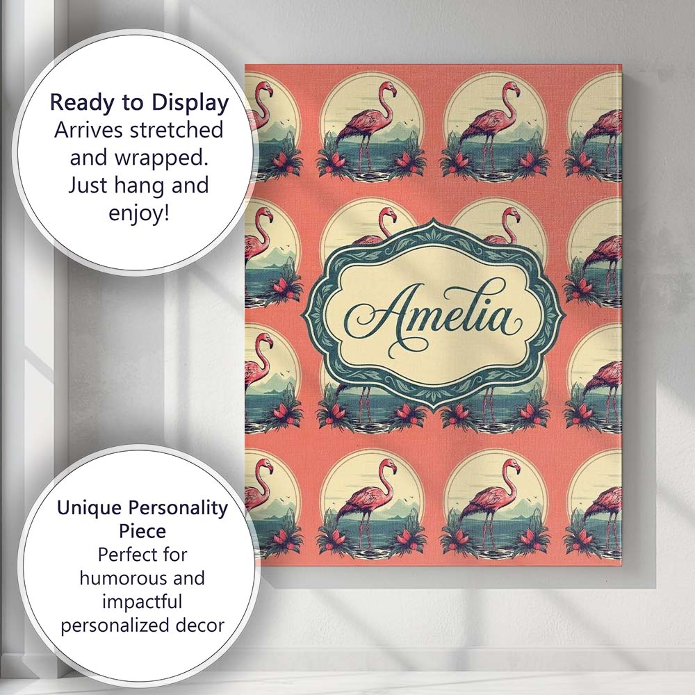 Personalised Name Tropical Flamingo Sunset Custom Unique Gift Idea Elegant Feature Canvas Wall Art Print Decor Picture Ready to Hang