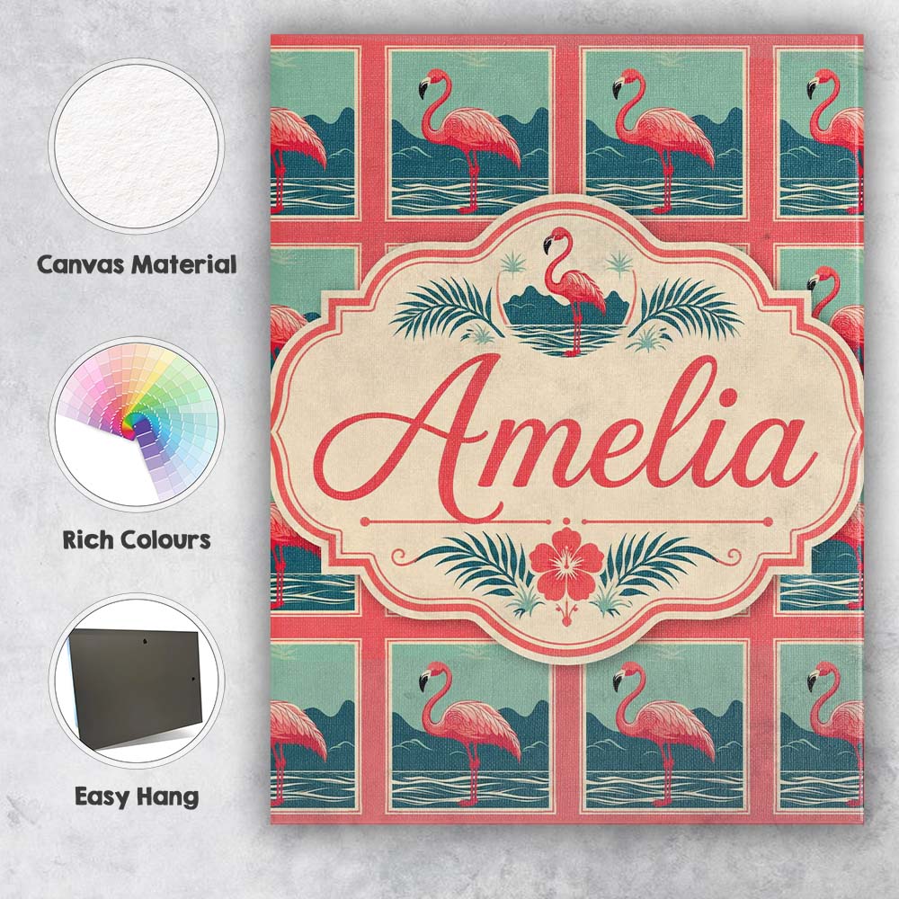 Personalised Name Minimal Flamingo Coastal Custom Unique Gift Idea Elegant Feature Canvas Wall Art Print Decor Picture Ready to Hang