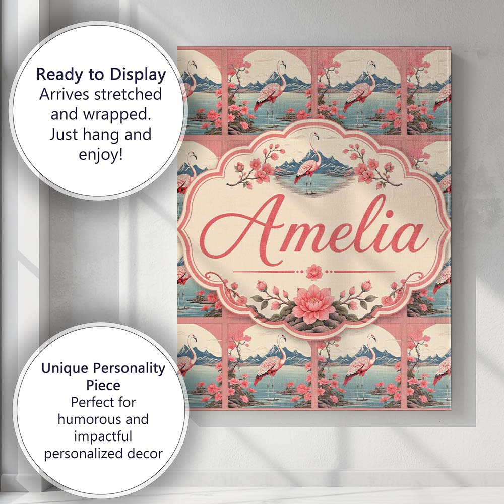 Personalised Name Elegant Flamingo Lake Custom Unique Gift Idea Modern Room Accent Canvas Wall Art Print Decor Picture Ready to Hang