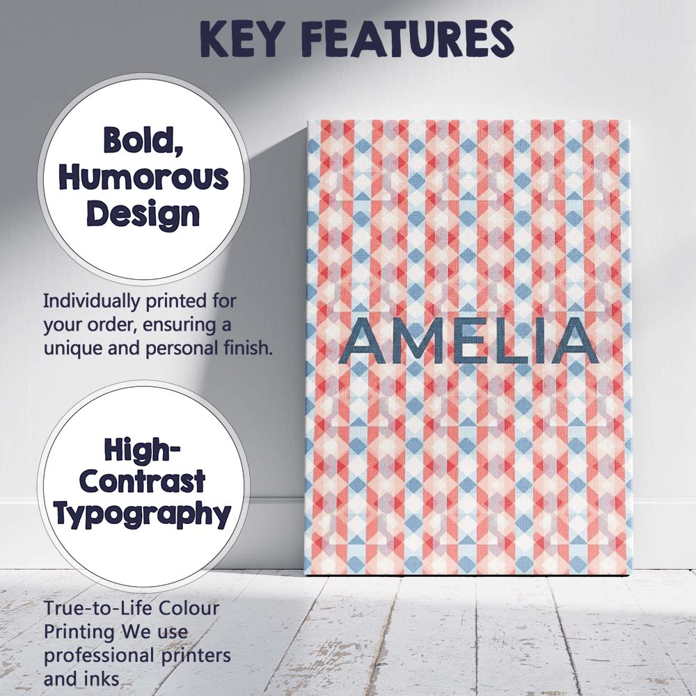 Personalised Name Soft Geometric Diamond Custom Unique Gift Idea Elegant Feature Canvas Wall Art Print Decor Picture Ready to Hang
