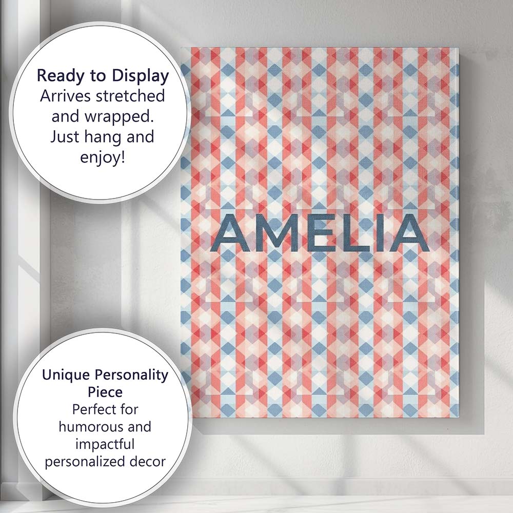 Personalised Name Soft Geometric Diamond Custom Unique Gift Idea Elegant Feature Canvas Wall Art Print Decor Picture Ready to Hang