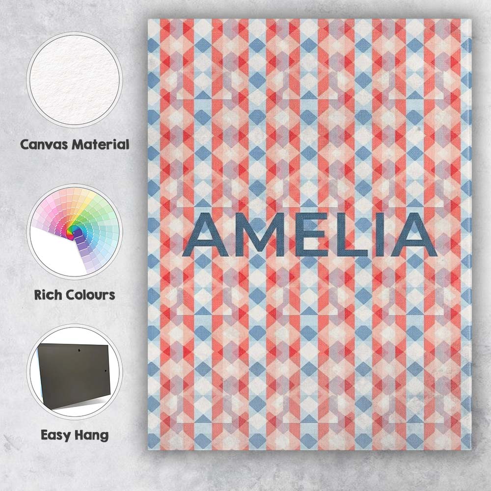 Personalised Name Soft Geometric Diamond Custom Unique Gift Idea Elegant Feature Canvas Wall Art Print Decor Picture Ready to Hang