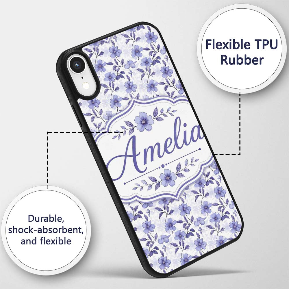 Soft Purple Wildflower Botanical Seamless Pattern Custom Name Protective Phone Case Mobile Cover Durable Everyday Smartphone Shock Resistant