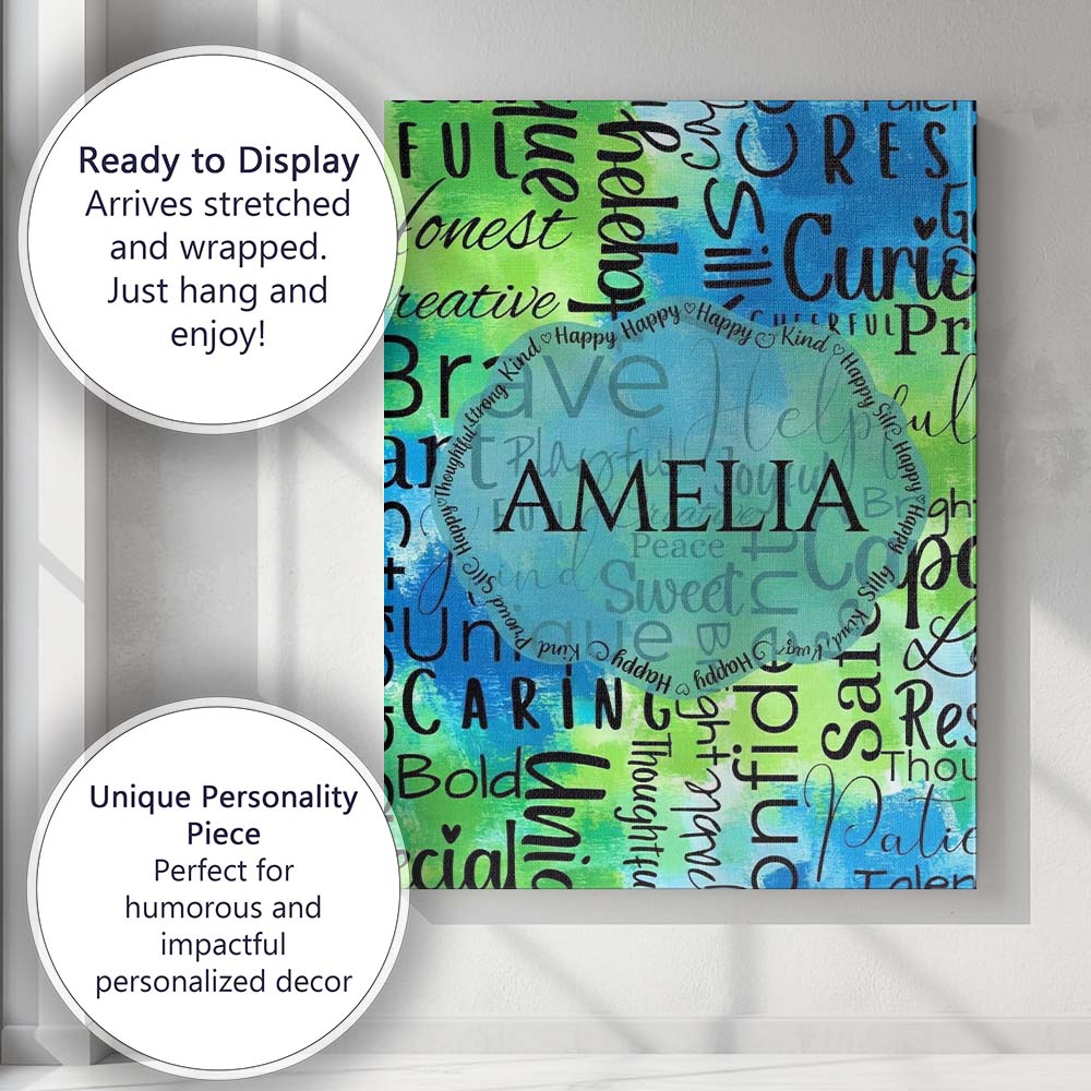 Personalised Name Galaxy Marble Typography Blue Black Motivational Custom Unique Canvas Wall Art Print Decor Picture Ready to Hang
