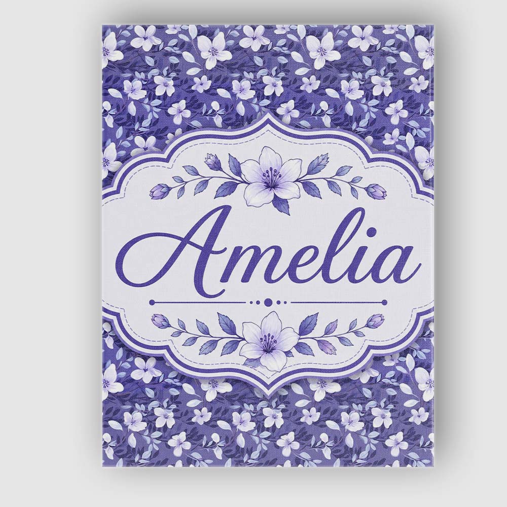 Personalised Name Purple Blossom Floral Custom Modern Room Accent Elegant Feature Canvas Wall Art Print Decor Picture Ready to Hang