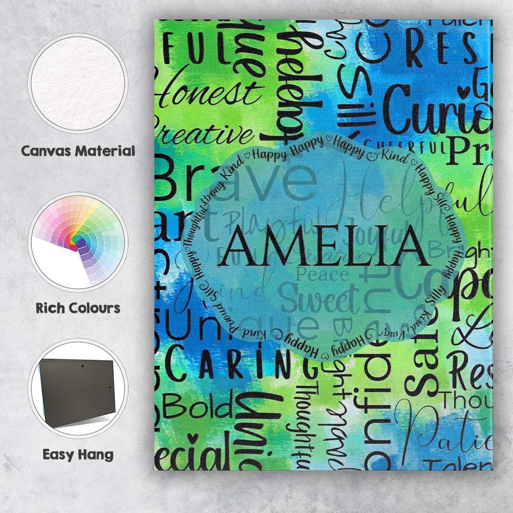 Personalised Name Galaxy Marble Typography Blue Black Motivational Custom Unique Canvas Wall Art Print Decor Picture Ready to Hang