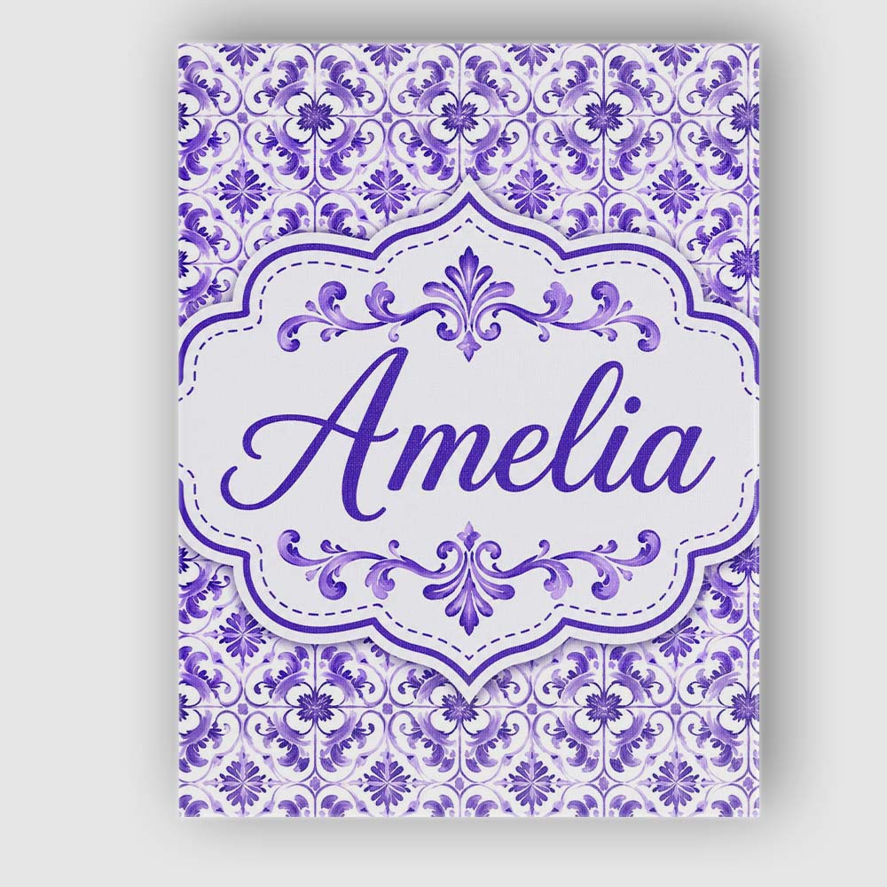 Personalised Name Purple Ornamental Tile Custom Unique Gift Idea Elegant Feature Canvas Wall Art Print Decor Picture Ready to Hang