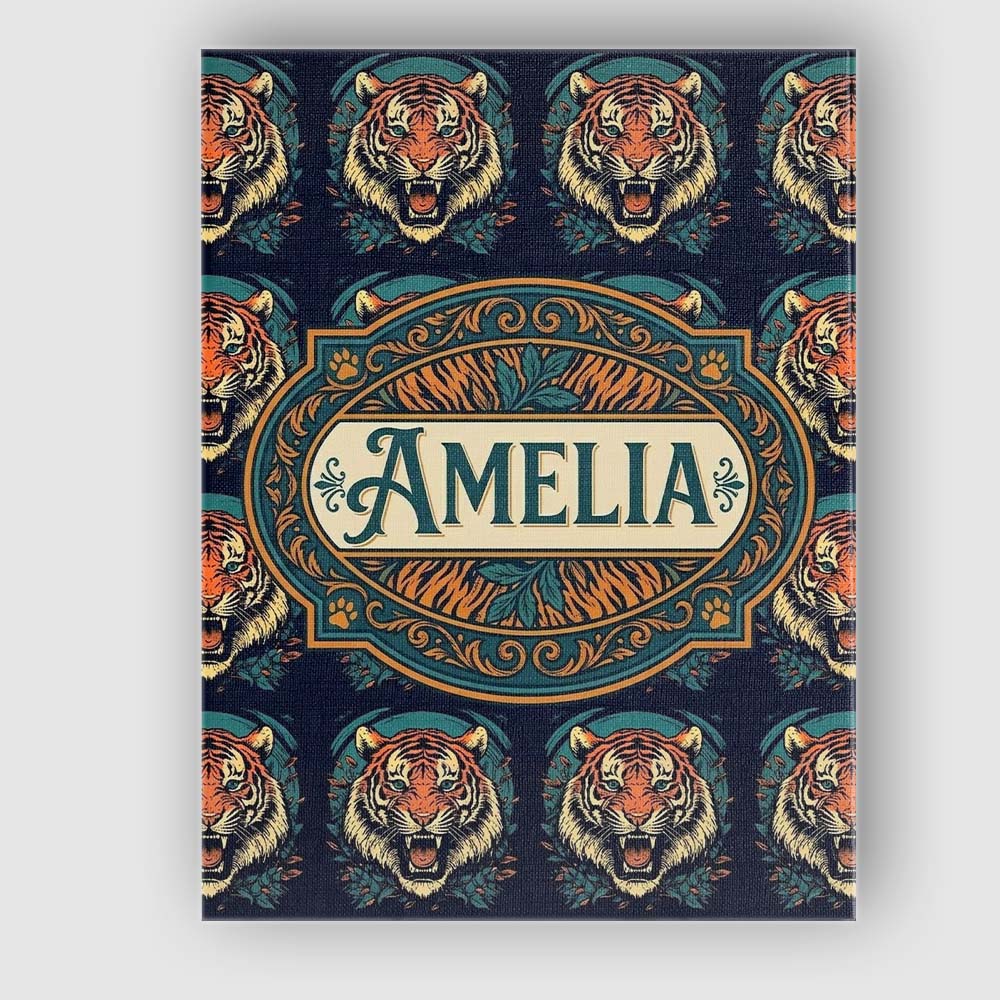 Personalised Name Roaring Tiger Head Bold Custom Unique Gift Idea Elegant Feature Canvas Wall Art Print Decor Picture Ready to Hang