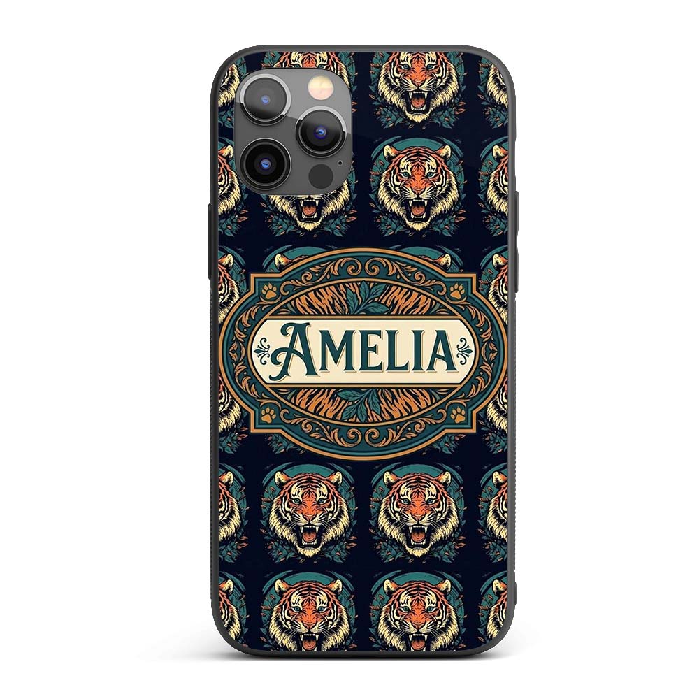 Roaring Tiger Head Bold Wildlife Seamless Pattern Custom Name Protective Phone Case Mobile Cover Durable Everyday Smartphone Shock Resistant