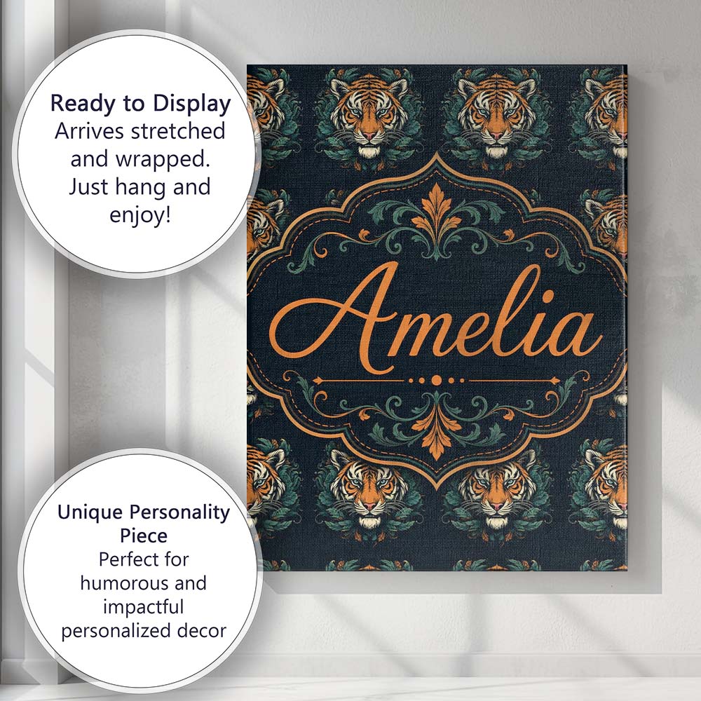 Personalised Name Decorative Tiger Portrait Custom Bespoke Interior Contemporary Canvas Wall Art Print Decor Picture Ready to Hang